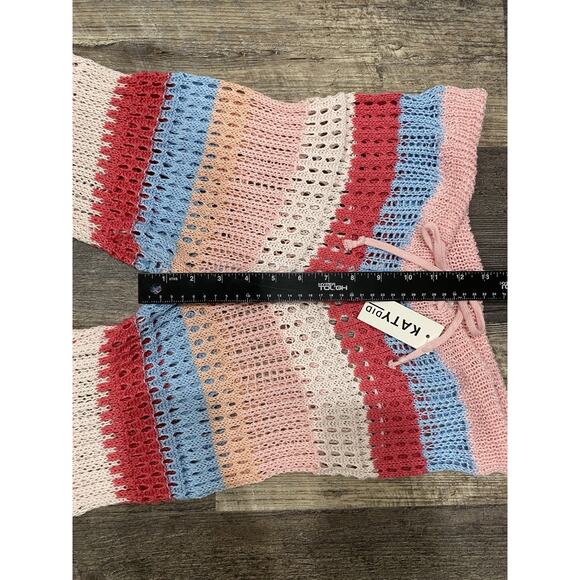 Womens Crochet Pants Sz Medium NEW Pink & Blue Knit Summer Beach Vacation Resort - Picture 8 of 11